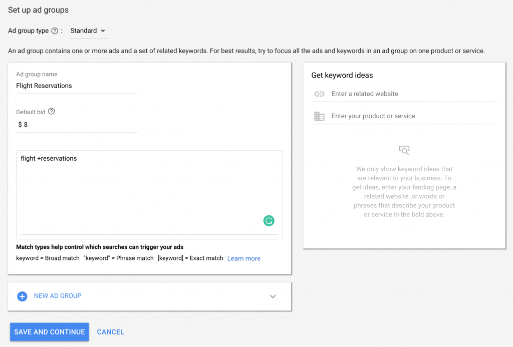 Set up your Google Ads adgroups