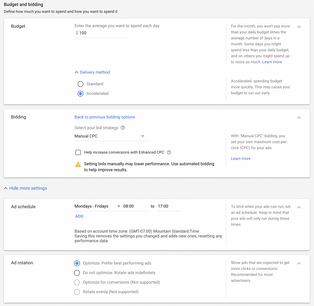 Google Ads budget and bidding