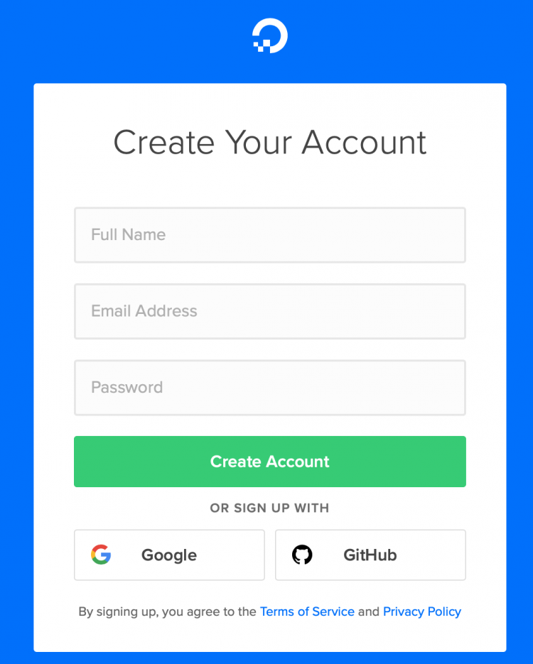 Create a new DigitalOcean account