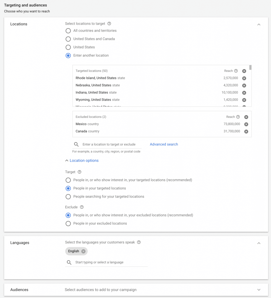 Google Ads location and audience targeting