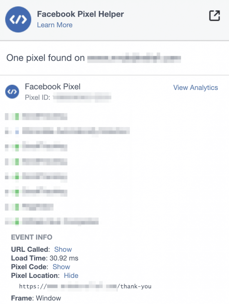 Facebook Pixel helper