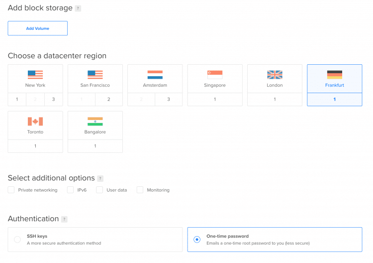 Select your server region in DigitalOcean