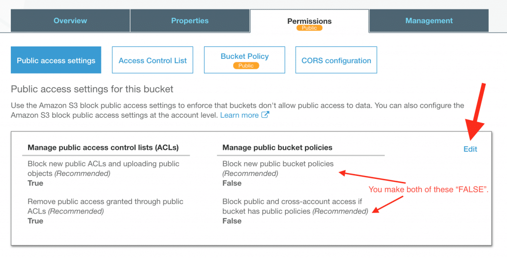 S3 bucket public access settings