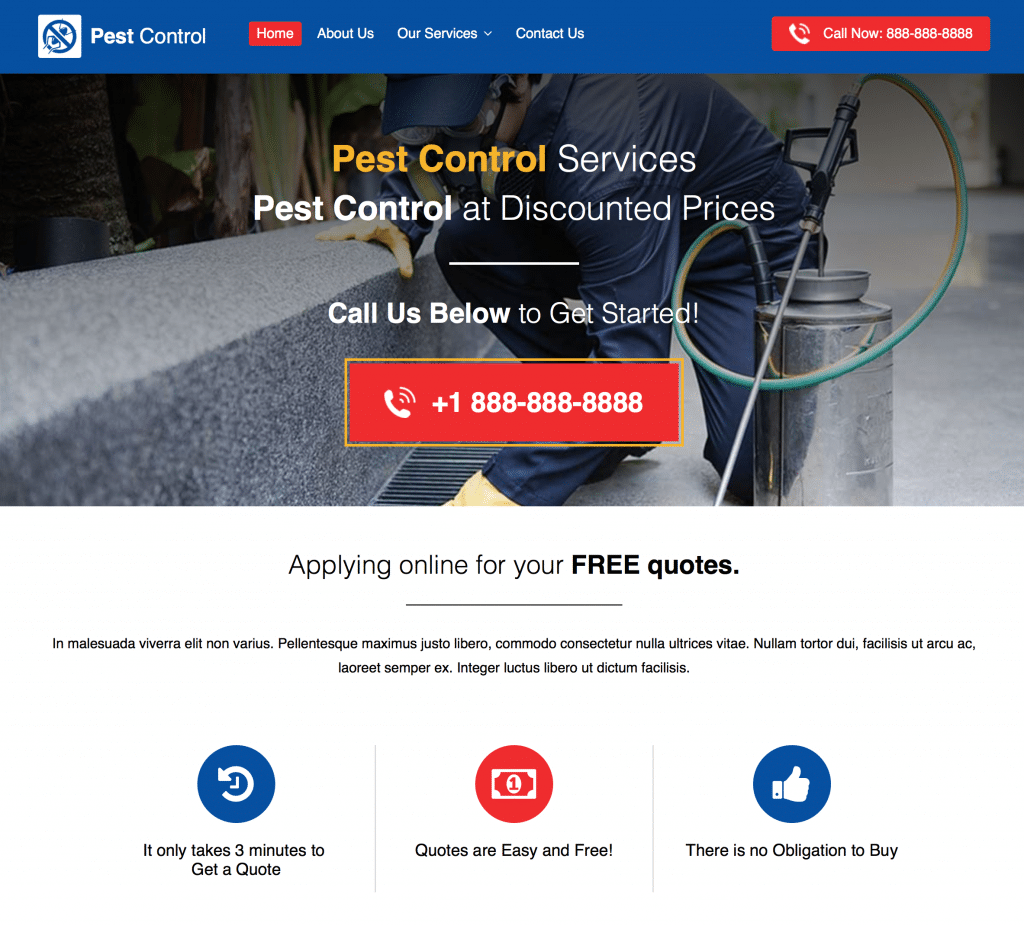 Example website/landing page for a pest control company