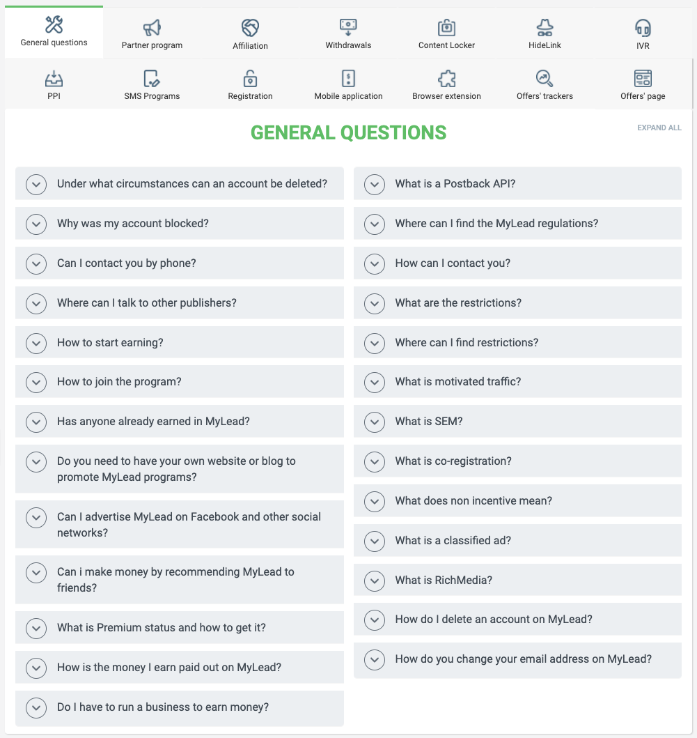 MyLead publisher FAQ page